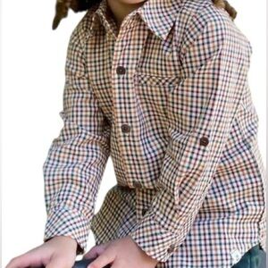 Me & Henry Atwood 100% Cotton Woven Long Sleeve Shirt in Navy and Gold